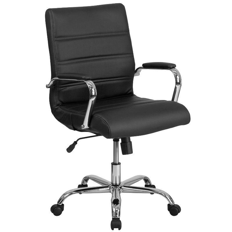 Mid-Back Black LeatherSoft Executive Swivel Office Chair with Chrome Frame