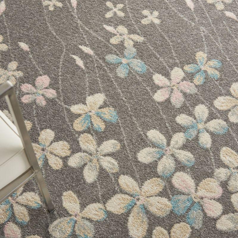 Nourison Tranquil 5'3" X 7'3" (5' x 7') Grey/Beige Area Rug Bohemian Botanical Vine and Bloom by Nourison