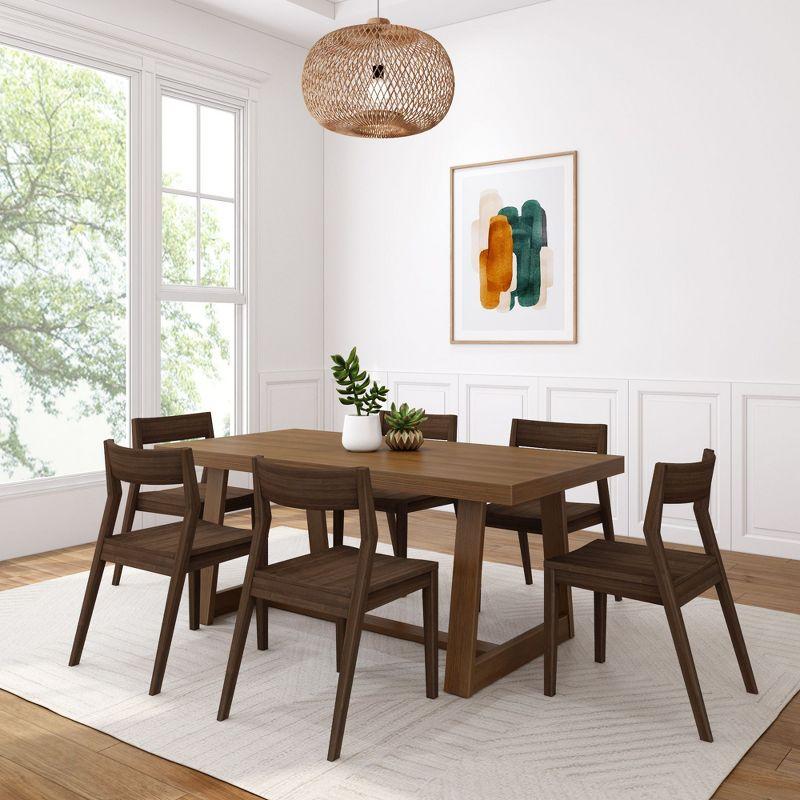 Plank+Beam 72" Classic Solid Wood Dining Table Set with 6 Chairs, White Wirebrush, Black