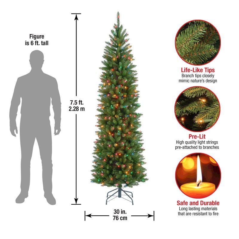 Prelit Pencil Slim Kingswood Fir Artificial Christmas Tree Multicolor Lights - National Tree Company