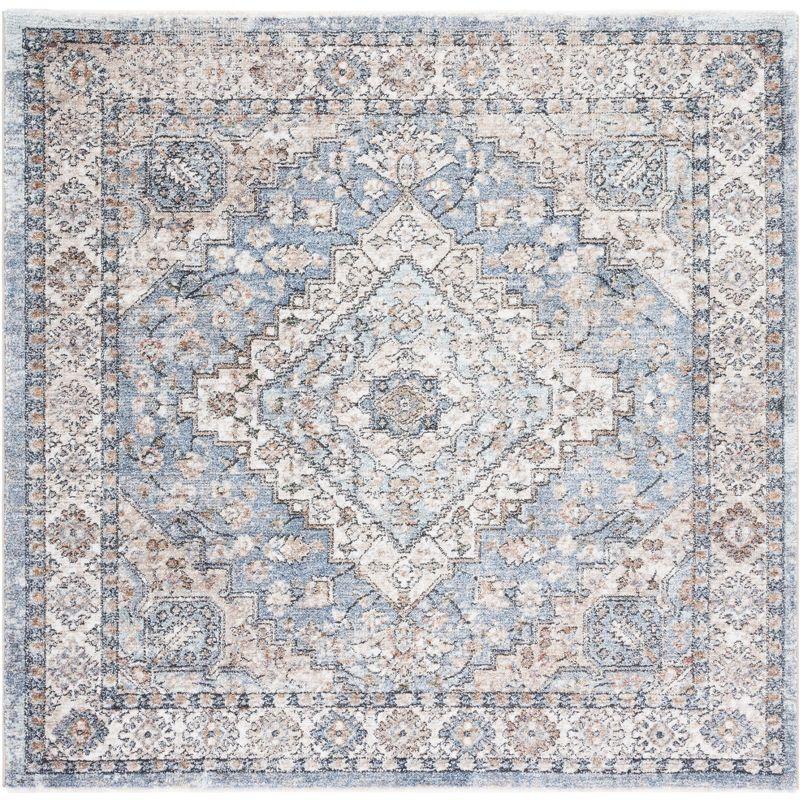 Modern Elegance 5' Square Blue & Grey Synthetic Area Rug