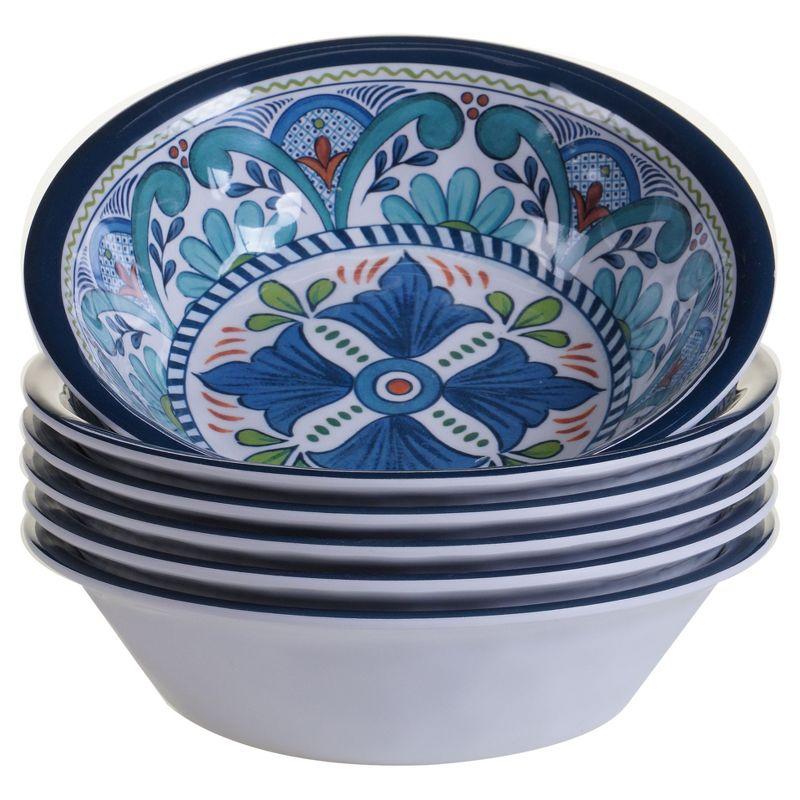 Talavera Blue Melamine 22oz Salad and Dessert Bowls - Set of 6