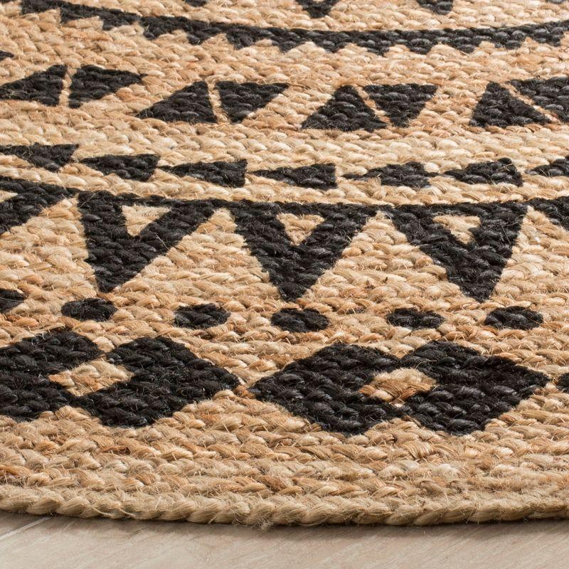 Boho-Chic Black and Natural 5' Round Hand-Woven Jute Area Rug