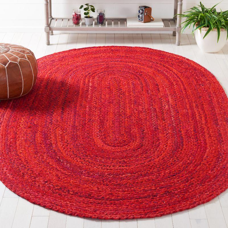 Braided BRD452 Hand Woven Indoor Area Rug - Red - 5'x8' Oval - Safavieh