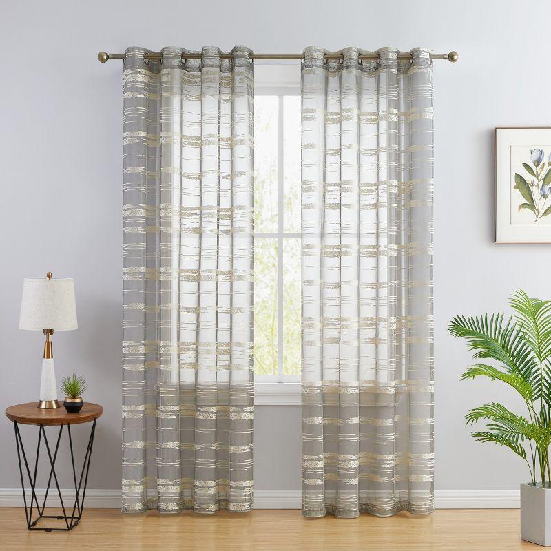 HLC.ME Broadway Stripe Decorative Semi Sheer Light Filtering Grommet Window Treatment Curtain Panels - Set of 2 - Beige, 54 W x 84 L