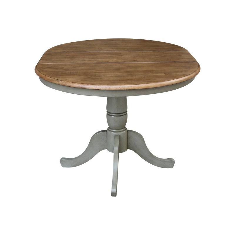 Kyle Round Top Pedestal Drop Leaf Dining Table Hickory Brown/Stone Gray - International Concepts: Solid Wood, Mid-Century Modern