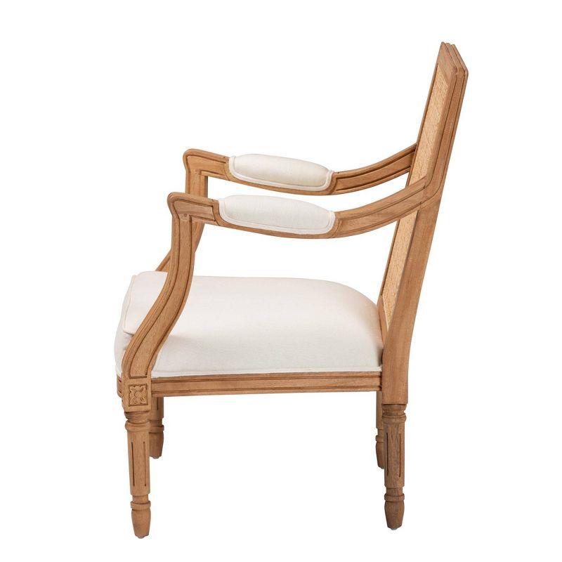bali & pari Garridan Fabric and Wood Accent Chair Beige/Honey Oak: Polyester Upholstery, Spot Clean, Rattan Frame