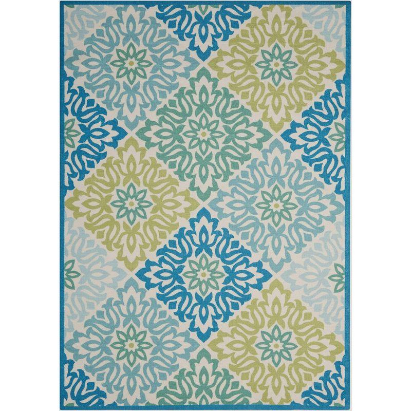 Blue and Green Floral Rectangular Synthetic Area Rug 4' x 6'