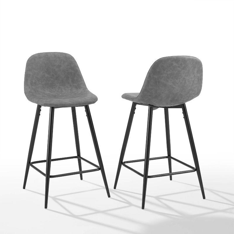 Weston Gray Faux Leather and Black Metal Counter Stools, Set of 2