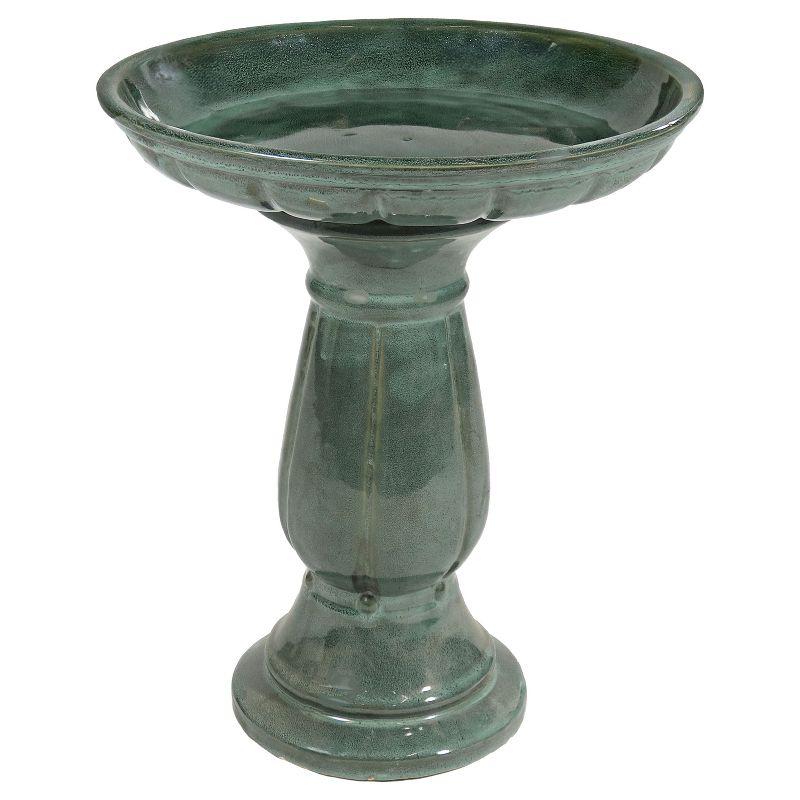 Lark Manor™ Aubriela Freestanding Ceramic Outdoor Bird Bath, UV-Resistant Green Mist Finish