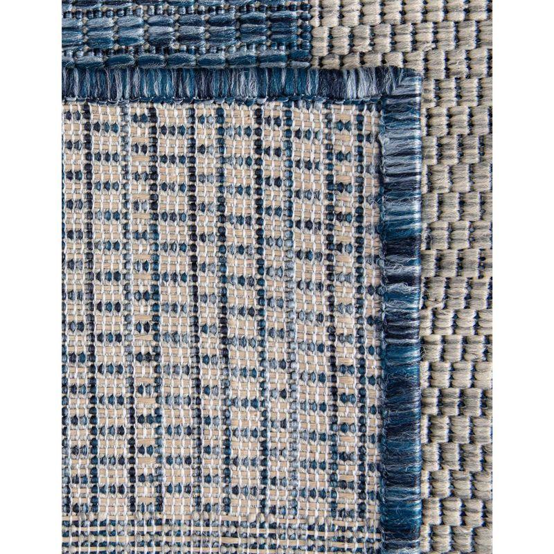 Blue and White Striped Outdoor Synthetic Rug, 9' x 12'