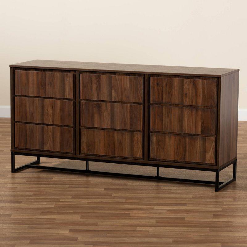 Neil Wood and Metal Dining Room Buffet Brown/Black - Baxton Studio: Modern Storage Console with Shelves