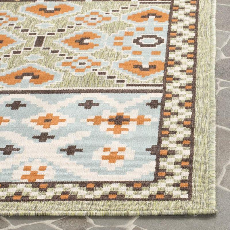 Terracotta & Green Floral Synthetic 8' x 11'2" Easy-Care Outdoor Rug