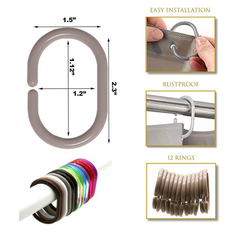 Evideco Solid Plastic Shower Curtain Hooks Rings (Set of 12)