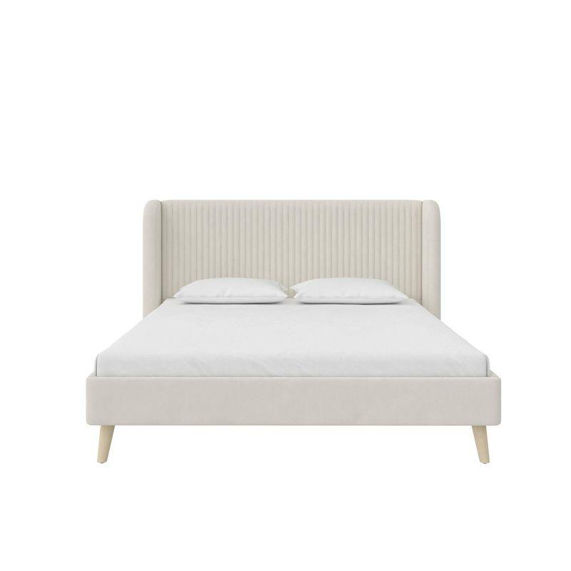 Holly Queen Ivory Velvet Wingback Upholstered Bed