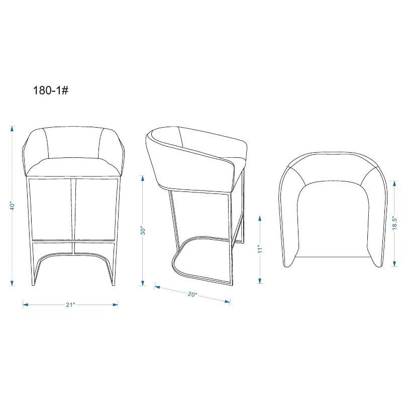 Set of 2 Louvre Upholstered Stainless Steel Barstools Cream: Gold Base, Faux Leather, No Assembly - Manhattan Comfort