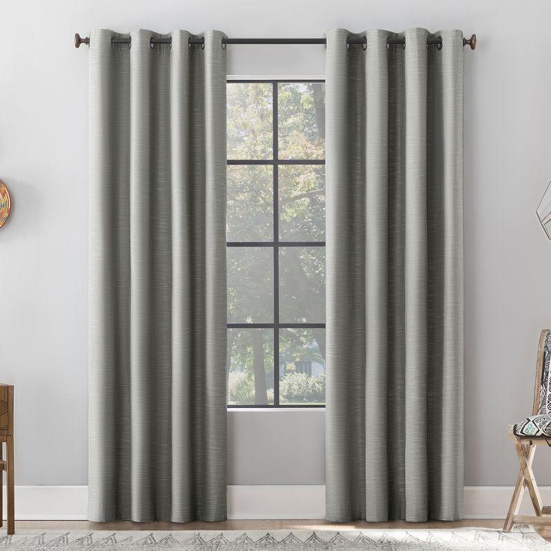 50"x96" Archaeo Total Blackout Textured Linen Blend Grommet Top Curtain Panel Gray: Modern Noise Reduction, Thermal Insulated
