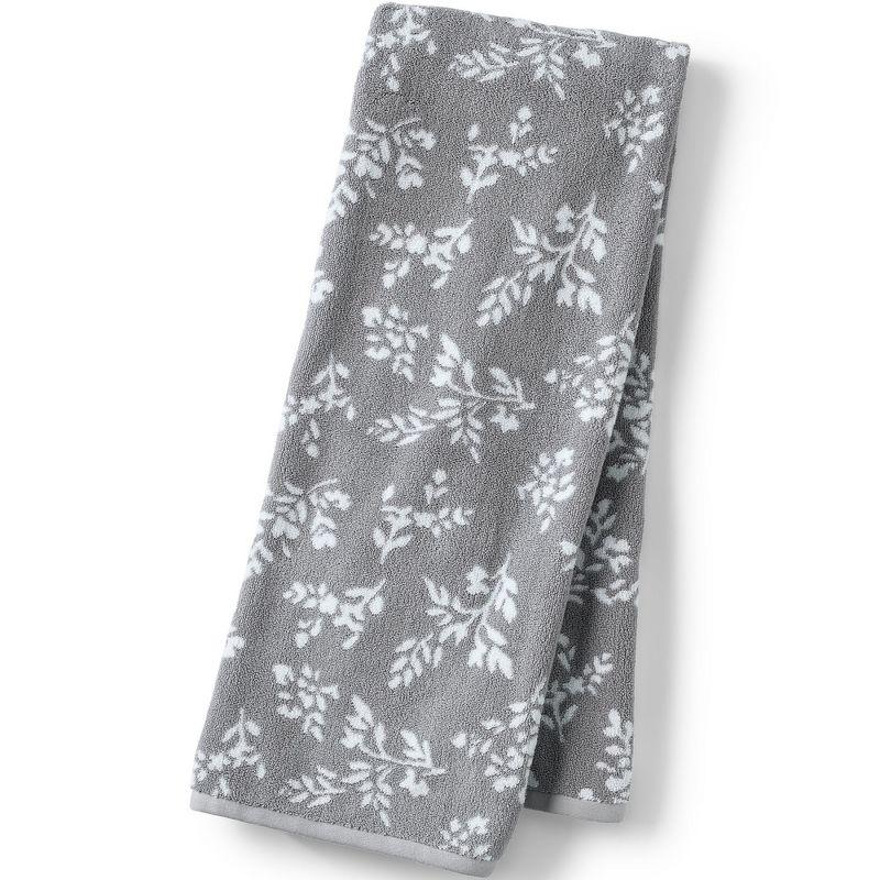Lands' End Cotton Jacquard Bath Towel - Bath Towel - Ultimate Gray Flower Sprig