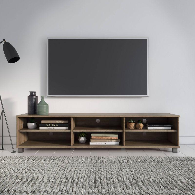 CorLiving Hollywood TV Stand for TVs up to 85" Wood Grain Brown: Modern Entertainment Center with Open Shelves