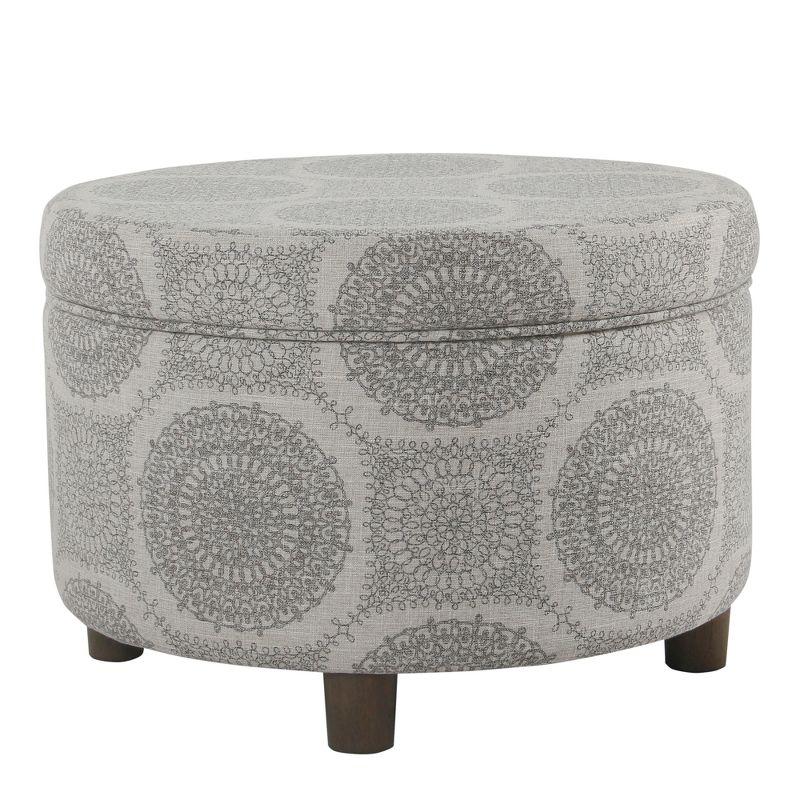 Round Storage Ottoman Gray Medallion - HomePop
