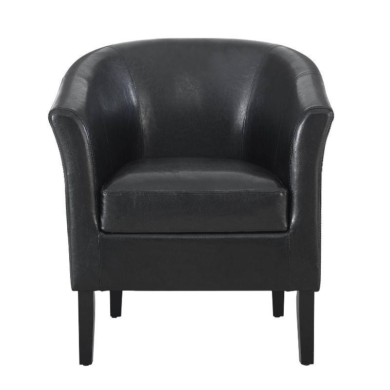 Modern Barrel Black Faux Leather Accent Chair with Wood Frame