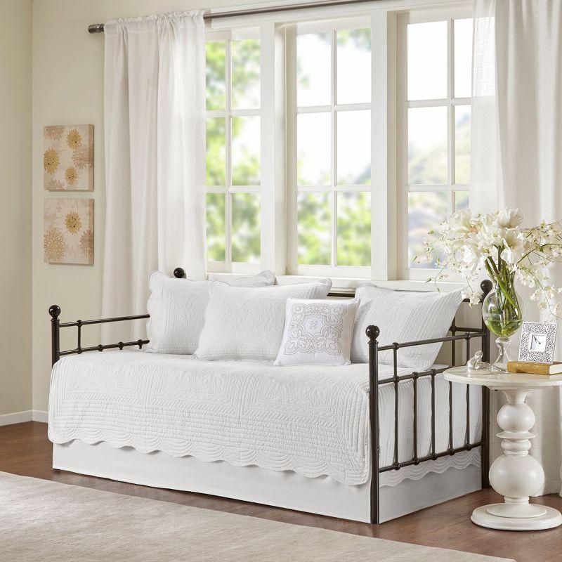 White Microfiber Reversible Daybed Quilt Set with Scalloped Edges