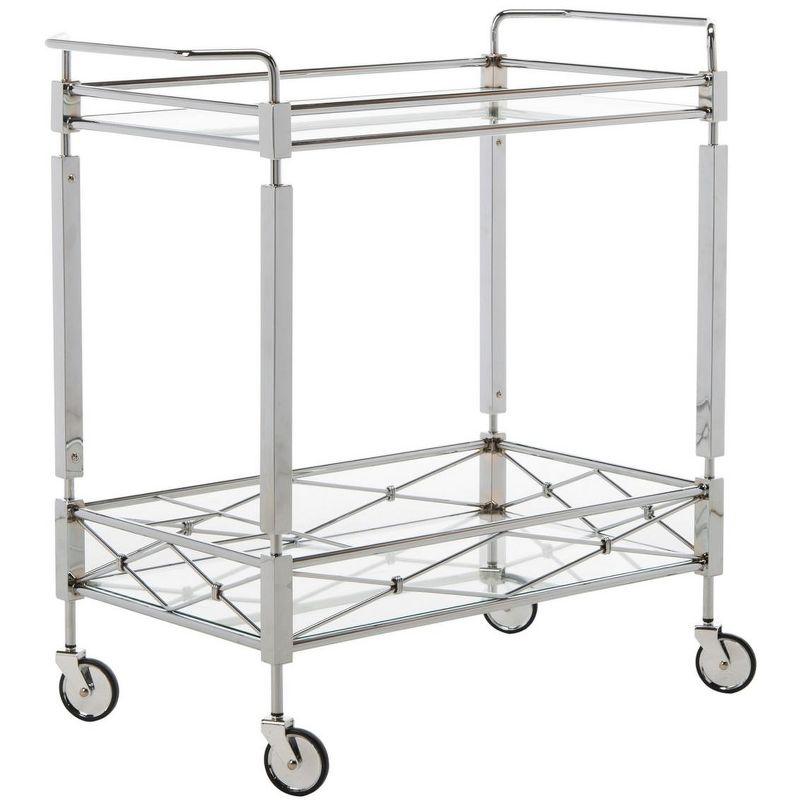 Chrome Glass 32" Transitional Rectangular Bar Cart with Storage