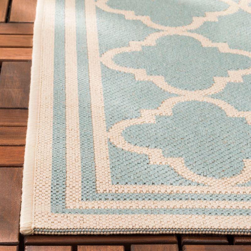 Aqua and Cream Non-slip Synthetic Indoor/Outdoor Rug 2' 2" x 10'