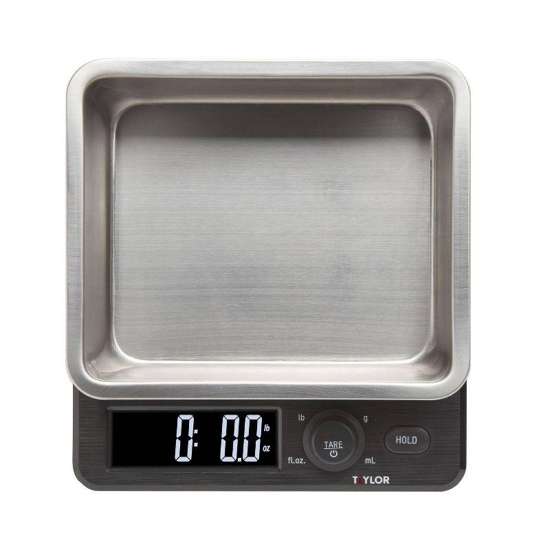 Taylor 22lb Stainless Steel Digital Kitchen Food Scale with Container Black/Gray: Oversized Display, 22lb Capacity