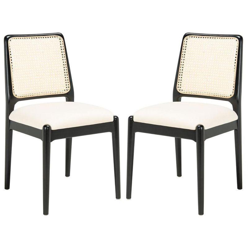 Black and White Upholstered Cane Back Side Chairs, Set of 2