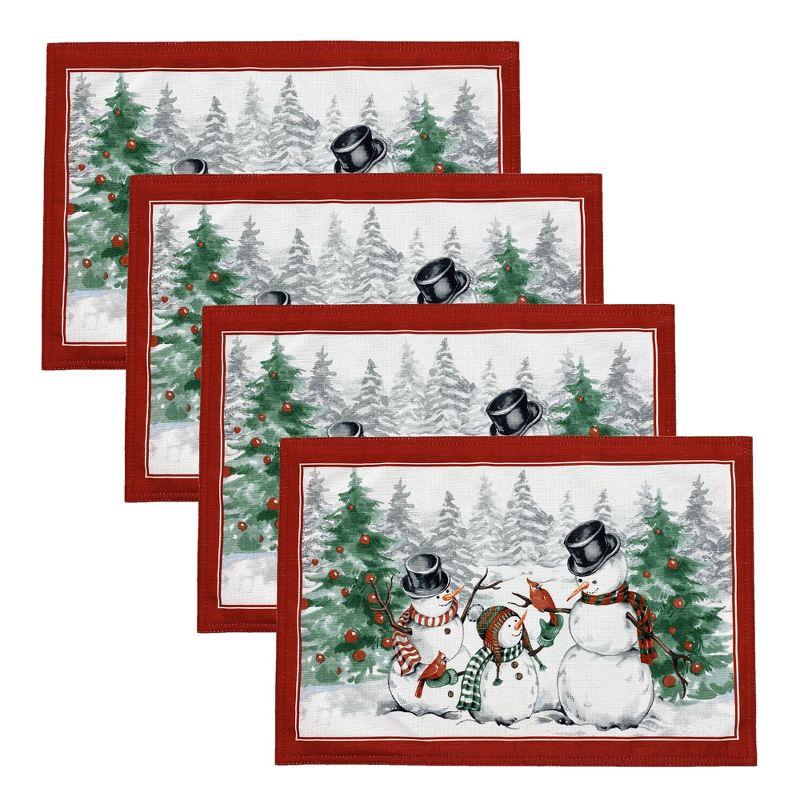 Snowman Winterland Holiday Snowflake Placemat, Set of 4 - Red/Green - 13x19 - Elrene Home Fashions
