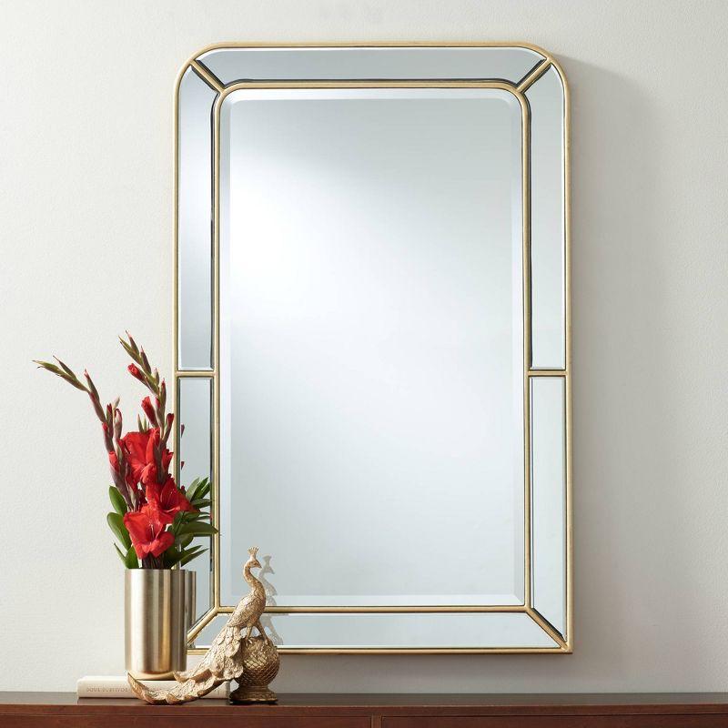 Possini Euro Design Rectangular Vanity Wall Mirror Modern Glam Beveled Edge Shiny Silver Leaf Frame 26" Wide for Bathroom Bedroom Living Family Room