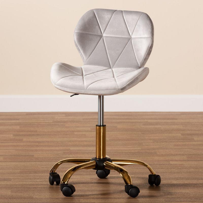 Baxton Studio Savara Contemporary Glam and Luxe Grey Velvet Fabric and Gold Metal Swivel Office Chair