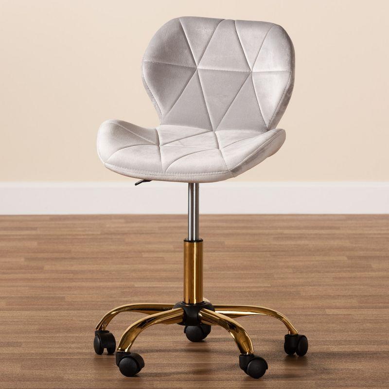 Baxton Studio Savara Contemporary Glam and Luxe Velvet Fabric and Metal Swivel Office Chair