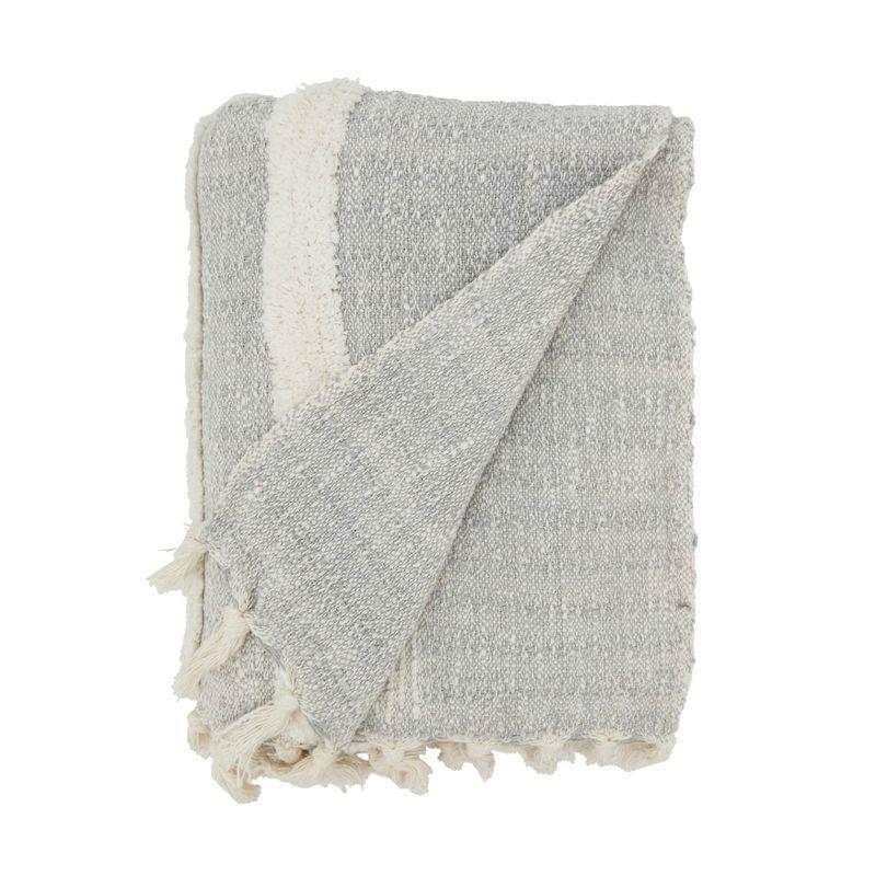 Gray Cotton Tufted Knit Fringed Throw Blanket, 50"x60"