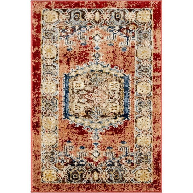 Peach and Red Abstract Stain-Resistant Synthetic Rug