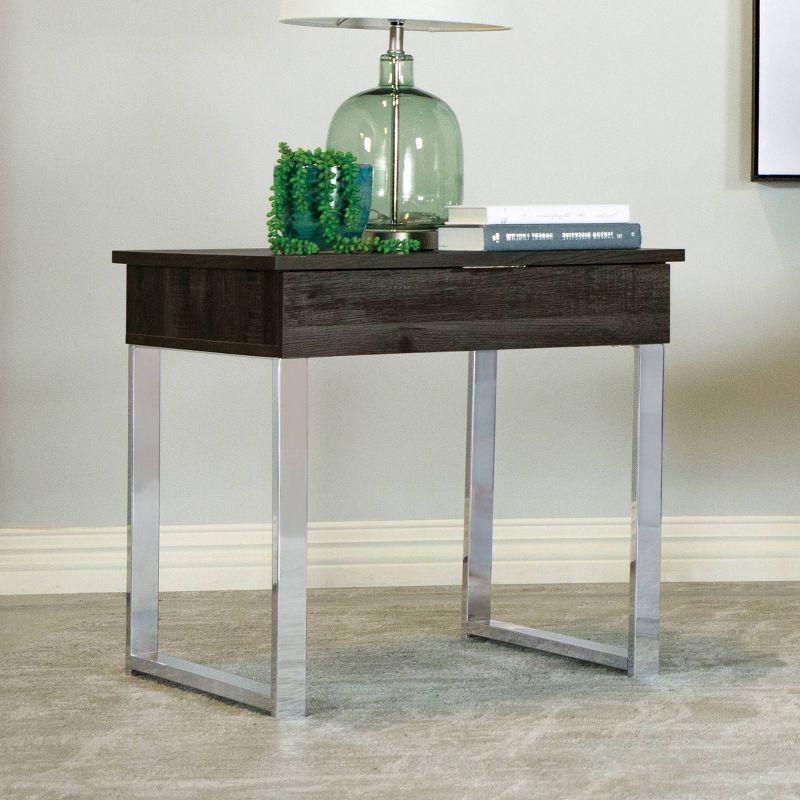 Transitional Charcoal Gray Square Wood & Metal End Table with Storage