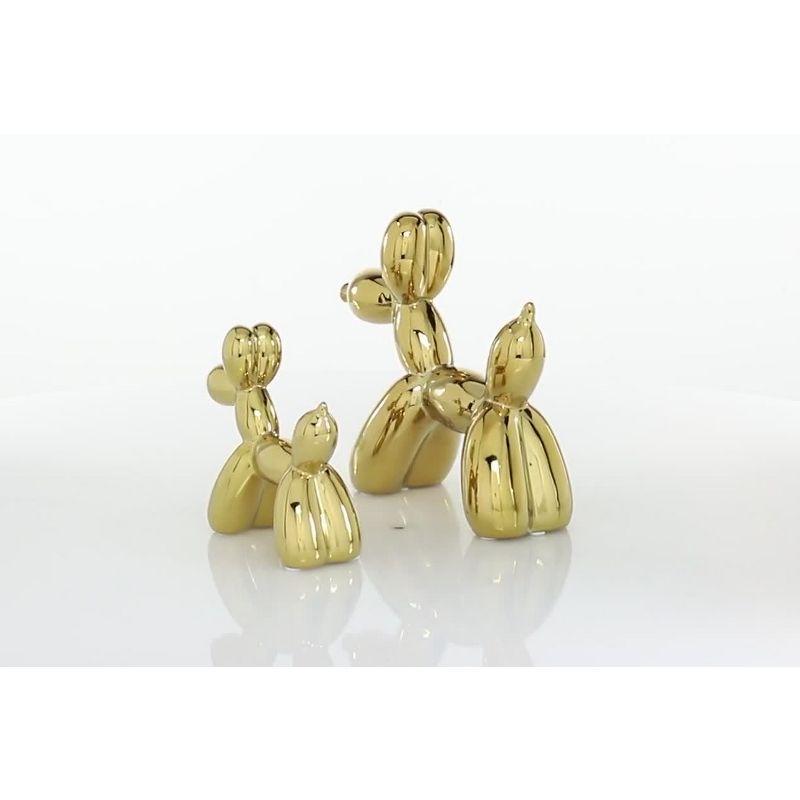 Gold Glossy Finish On Ceramic Balloon Dog Sculptures, Set Of 2: 7", 9"