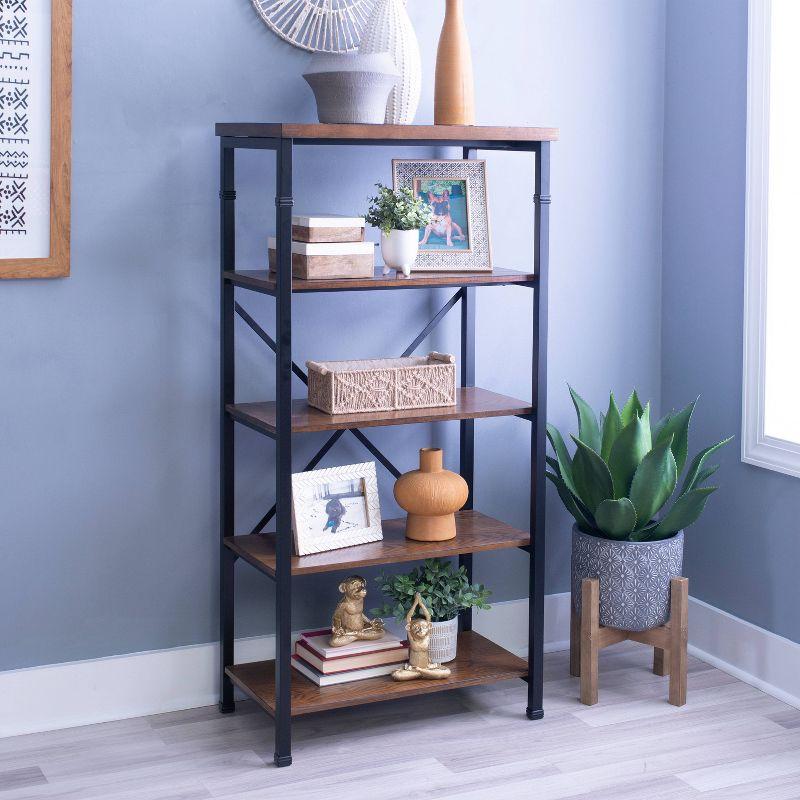Linon 54" Austin Industrial Bookshelf Metal Wide Bookcase Brown: Farmhouse Style, 4 Fixed Shelves, MDF & Metal Frame