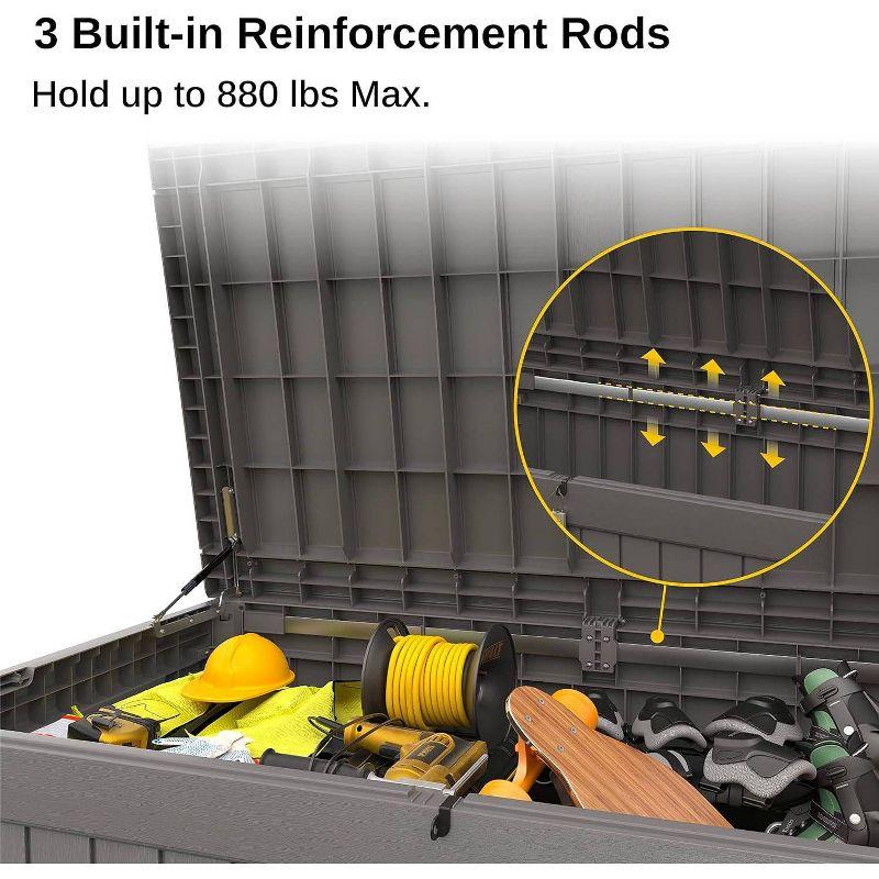 East Oak 230 gal Waterproof Resin Deck Box Gray: Weather-Resistant with Hydraulic Lid & Zinc Alloy Lock