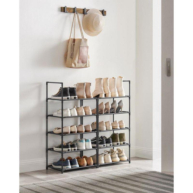 Black 10-Tier Metal and Fabric Shoe Rack