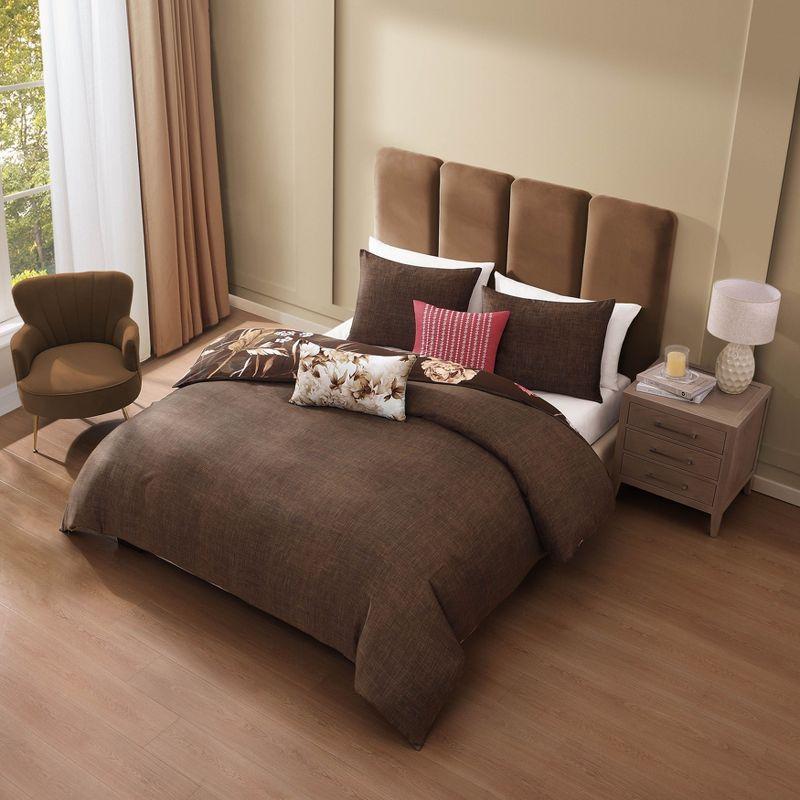 BeBeJan Bebejan Floral Garden on Mocha 100% Cotton 5-Piece Reversible Comforter Set