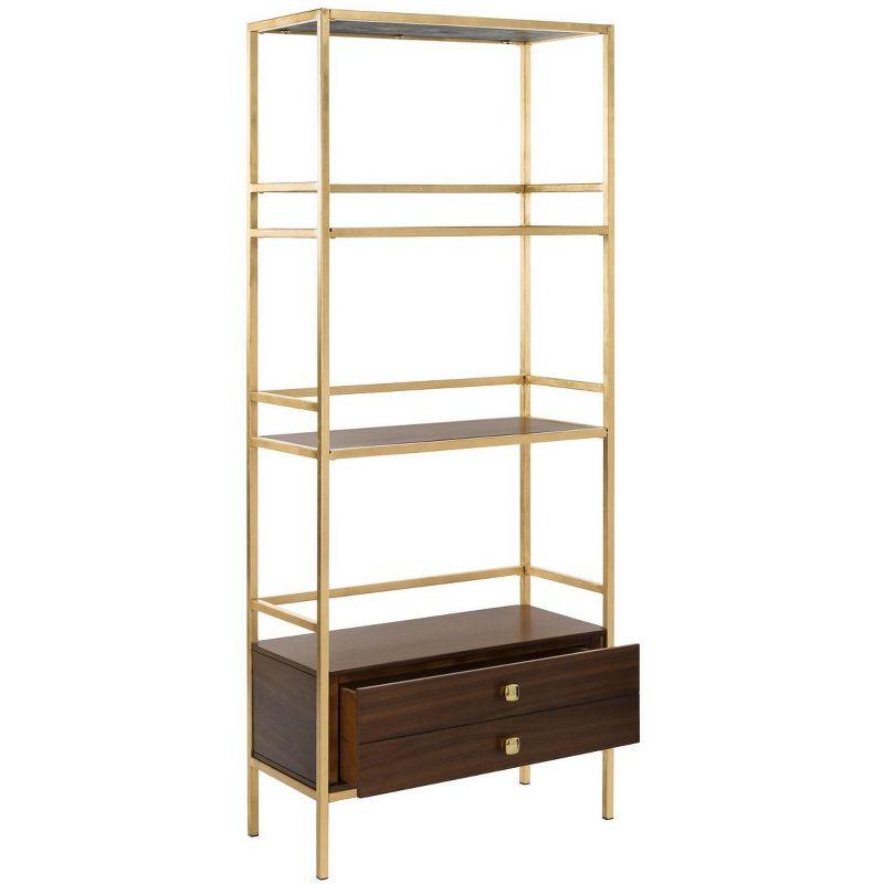 Mateo Gold and Walnut 4-Tier Etagere with Drawer