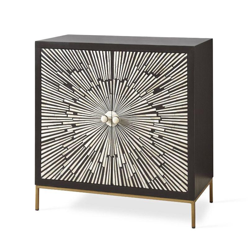 Steve Silver Co. 2 Doors Amika Sunburst Accent Cabinet Black/White: Modern Luxury Storage, Glossy Finish, No Assembly Required