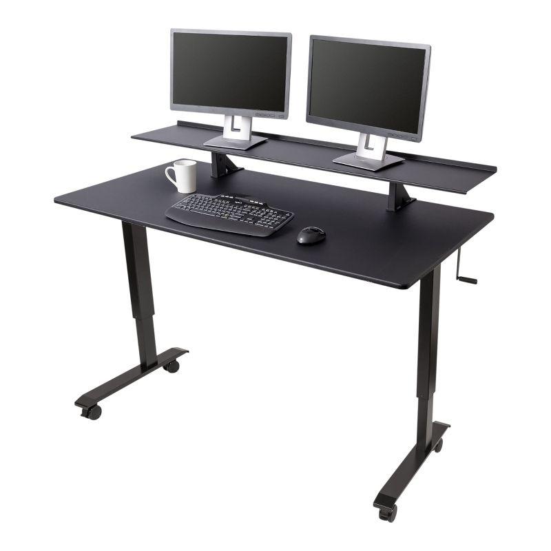 Stand Up Desk Store Two Tier Crank Adjustable Standing Desk – Provides Enhanced Ergonomics and Additional Desktop Space (60", Black Frame / Black Top)