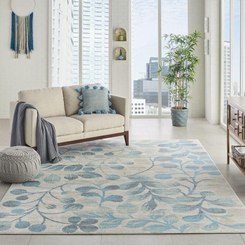 Nourison Tranquil 8'10" X 11'10" (9' x 12') Ivory/Turquoise Area Rug Contemporary Botanical Vine and Bloom by Nourison