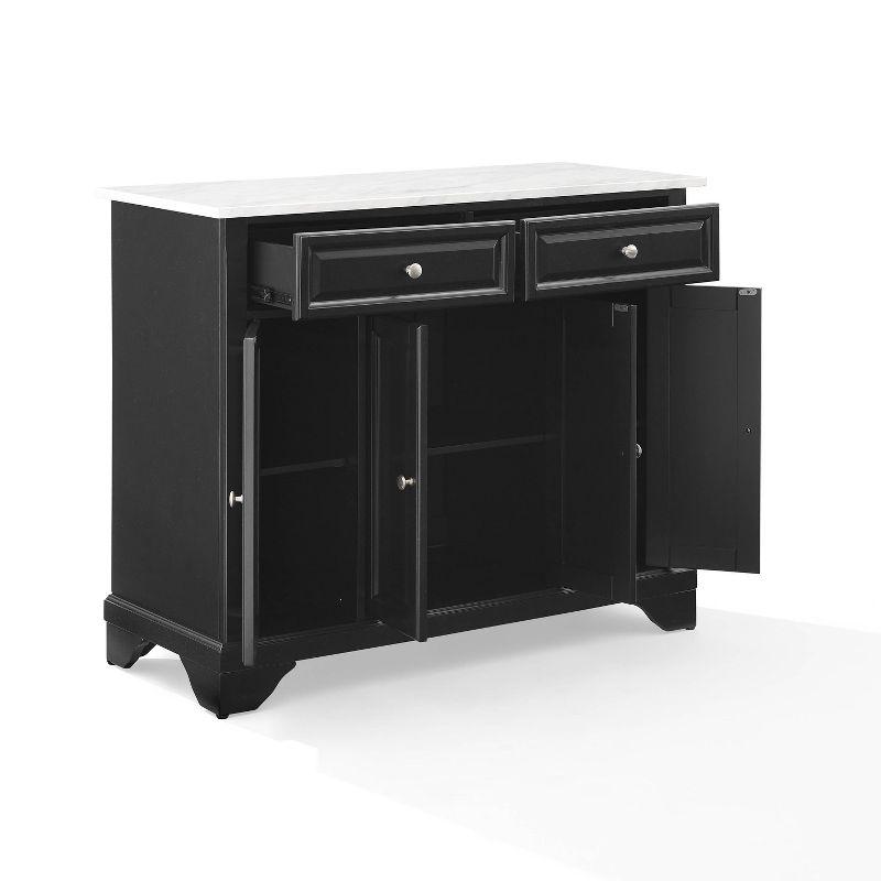 Crosley 42" Avery Kitchen Island/Cart Distressed Black/White Marble: Traditional Style, 6 Shelves, 2 Drawers, Locking Wheels