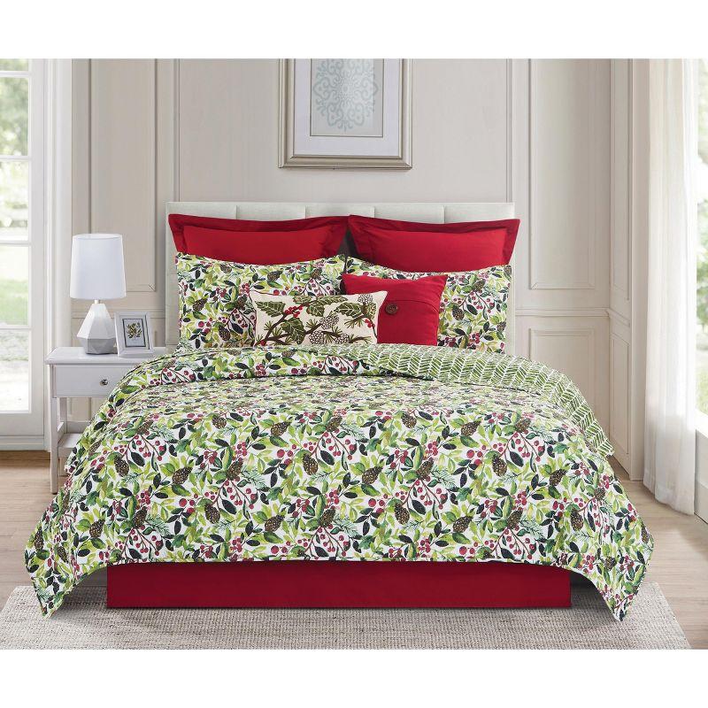 Full Cotton Reversible White Botanical Quilt Set