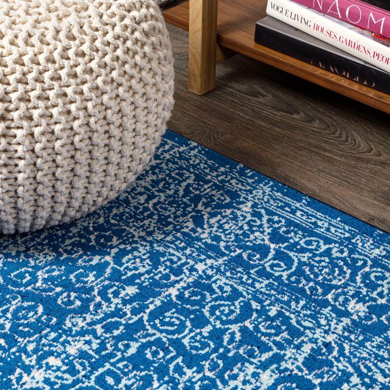 4'x6' Ferro Filigree Charcoal Black and White Area Rug, Blue - JONATHAN Y