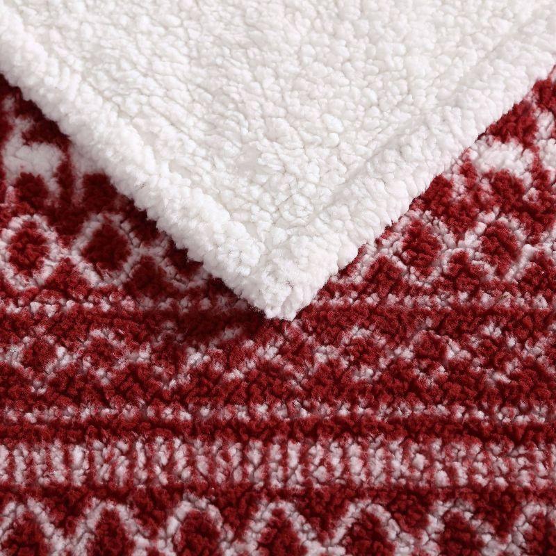 50"x60" Alpine Fair Isle Faux Shearling Reversible Throw Blanket Red - Eddie Bauer